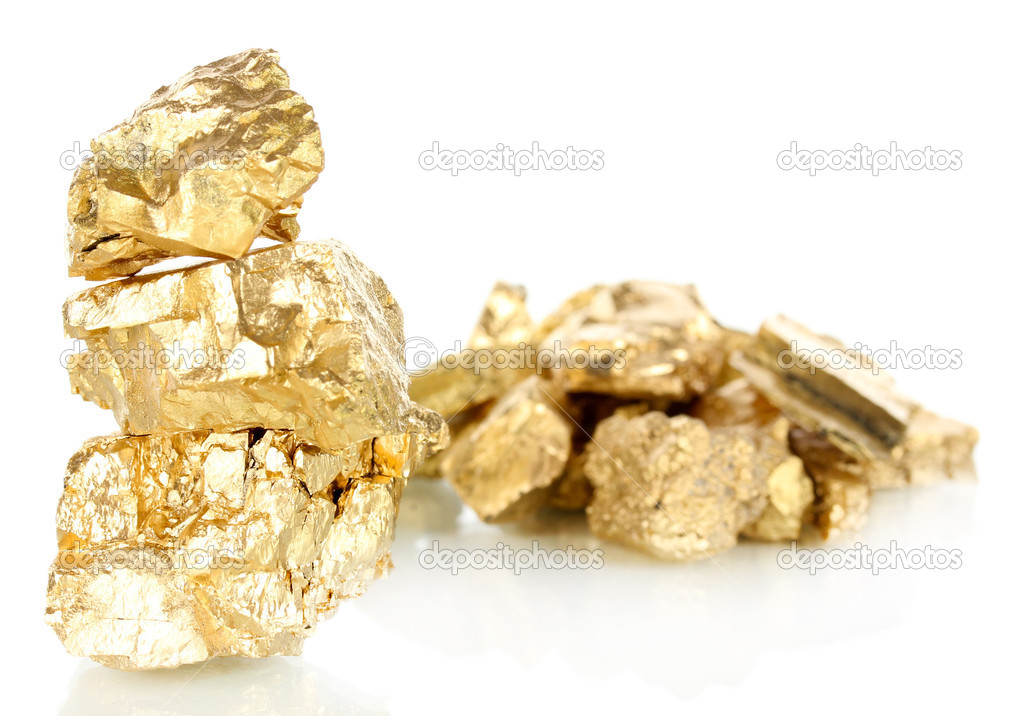 Golden nuggets isolated on white