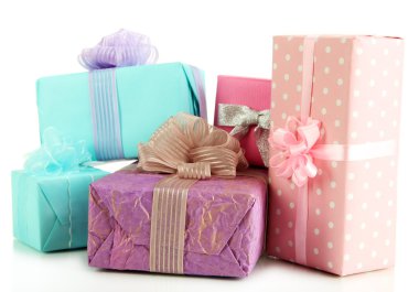 güzel parlak hediyeler, üzerinde beyaz izole