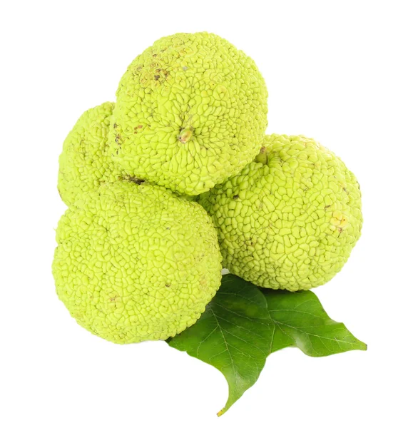 Osage turuncu meyveler (maclura pomifera), üzerinde beyaz izole — Stok fotoğraf