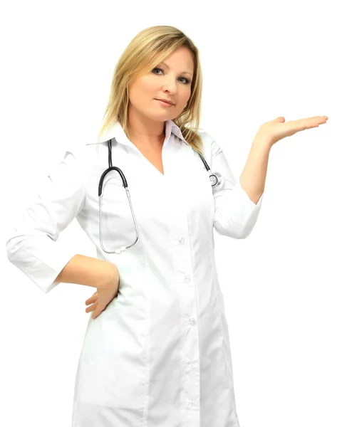 Jeune beau médecin avec stéthoscope isolé sur blanc — Photo