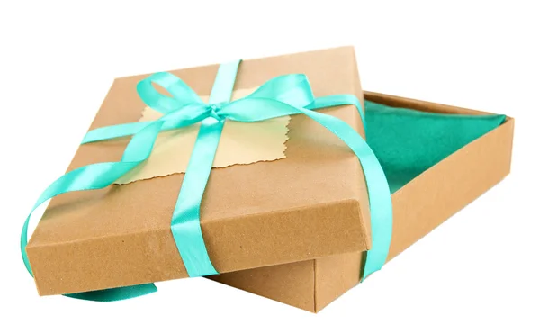 Present box tied with ribbon, isolated on white — Stock Photo, Image