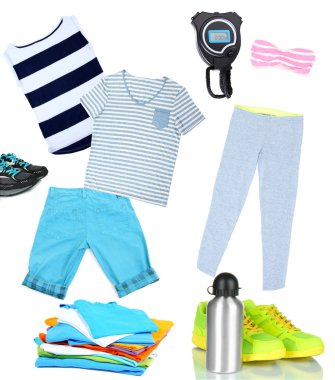 spor giyim üzerine beyaz izole kolaj