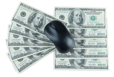 bilgisayar fare üzerinde beyaz izole dolar