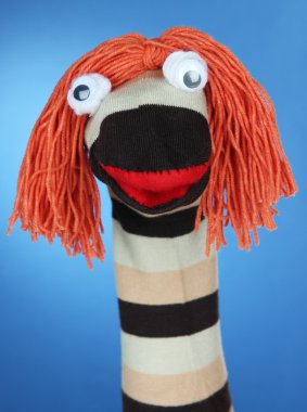 şirin çorap kukla mavi zemin üzerine