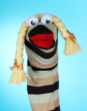 şirin çorap kukla mavi zemin üzerine