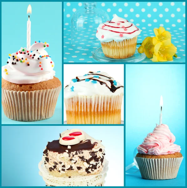 Collage van verschillende smakelijke cupcakes — Stockfoto