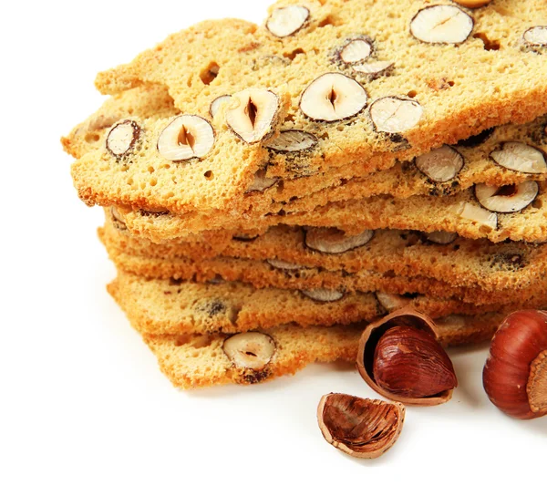 Biscotti with nuts, isolated on white — Stock Photo, Image