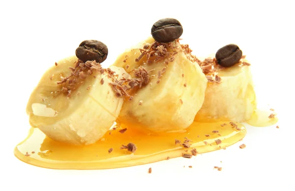 Banana slices with honey, isolated on white — Stock Photo, Image