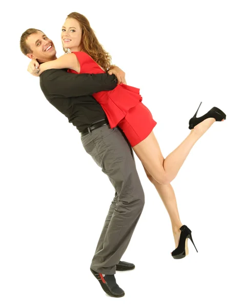 Jeune couple isolé sur blanc — Photo