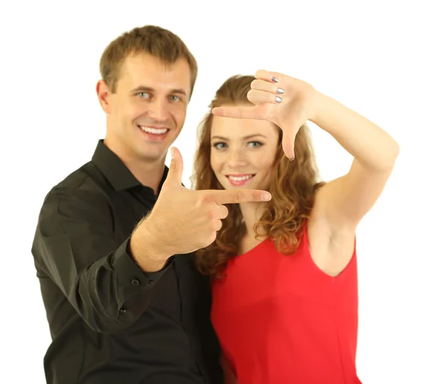 Jeune couple isolé sur blanc — Photo