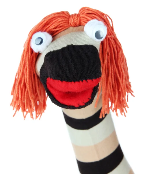 Cute sock puppet isolated on white — Stock Photo, Image