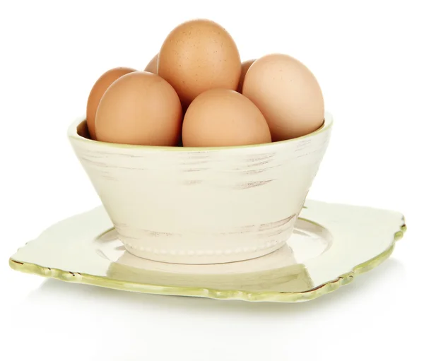 Eggs in bowl isolated on white — Stock Photo, Image