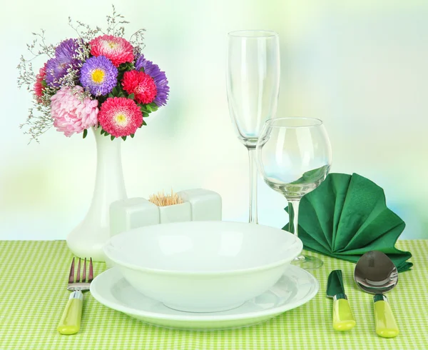 Beautiful table setting for breakfast — Stock Photo, Image