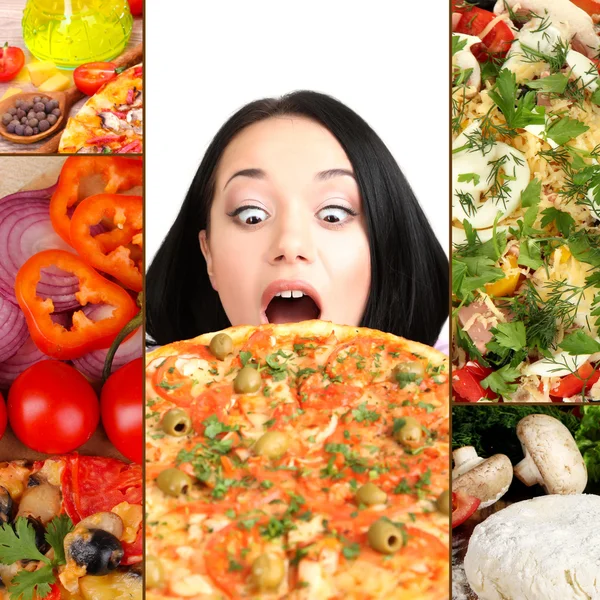 Collage de deliciosa pizza con ingredientes —  Fotos de Stock