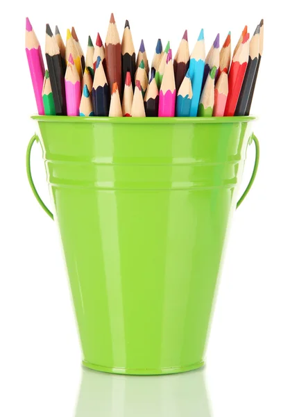 Color bucket with multicolor pencils, isolated on white — Stock Photo, Image