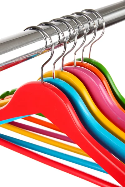 Colorful clothes hangers isolated on white — Stock Photo, Image