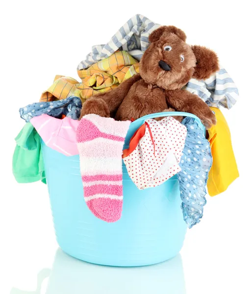 Blue laundry basket isolated on white — Stock Photo, Image