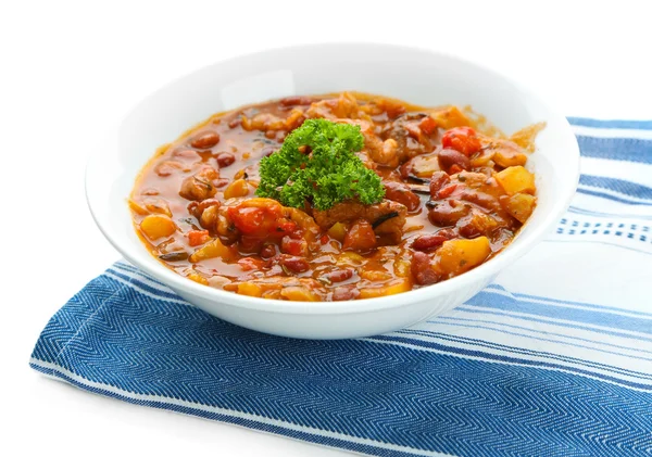 Chili Corn Carne - traditional mexican food, isolated on white — Stock Photo, Image