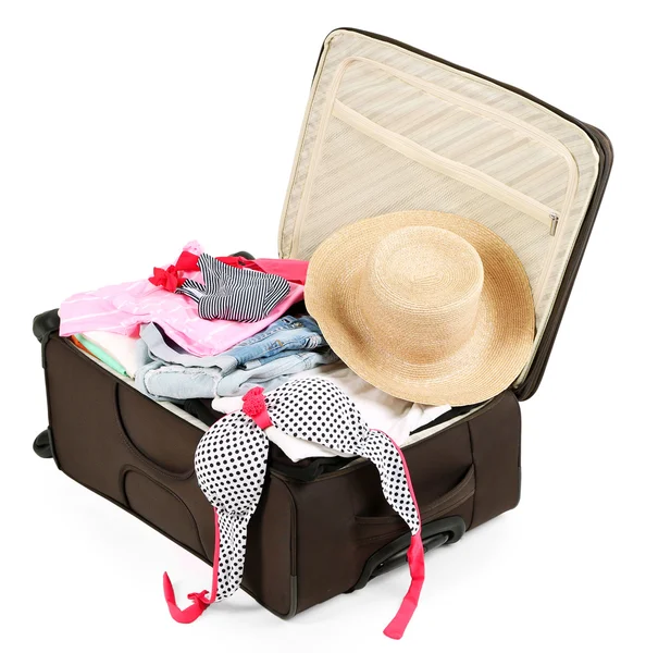 Suitcase with clothes isolated on white — Stock Photo, Image