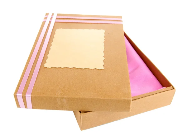 Представлена коробка прив'язана стрічкою, ізольована на білому — стокове фото
