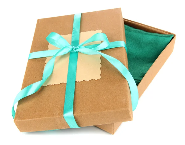 Caja de regalo atada con cinta, aislada en blanco — Foto de Stock