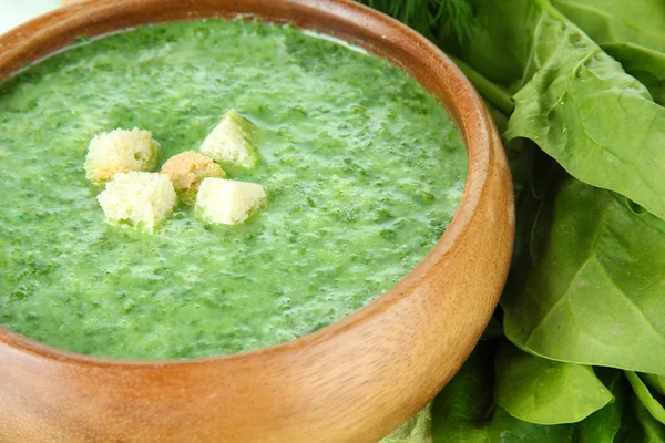 Tasty spinach soup, close up — Stock Photo, Image