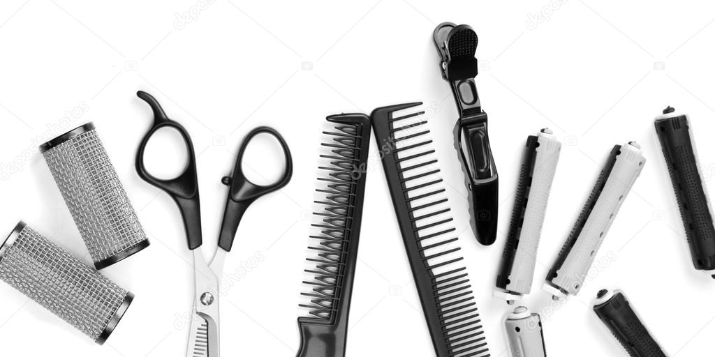 Professional Hairdresser Tools Isolated On White Stock Photo