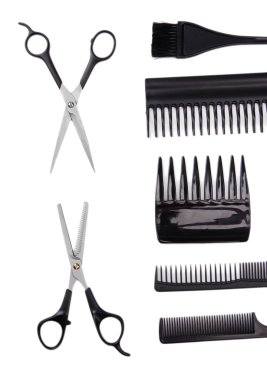 profesyonel kuaför araçları üzerinde beyaz izole