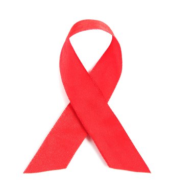 HIV, AIDS üzerinde beyaz izole kırmızı kurdele