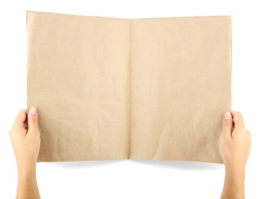 beyaz izole elinde gazete