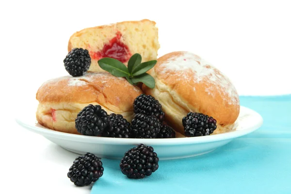 Tasty donuts with berries, isolated on white — Stock Photo, Image