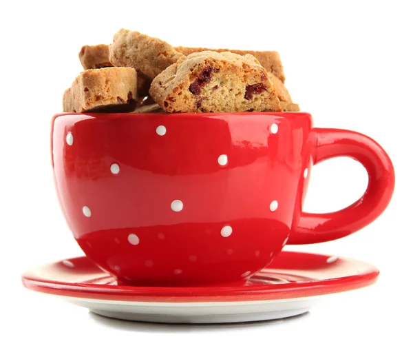 Smakelijke cookies in cup geïsoleerd op wit — Stockfoto