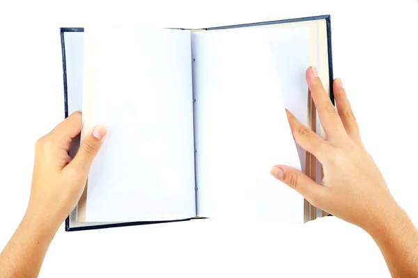 Libro en manos aisladas sobre blanco — Foto de Stock