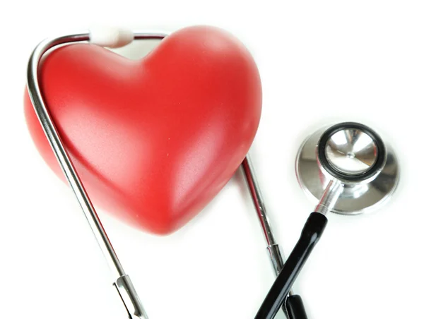 Στethoscope και καρδιά απομονώνονται σε λευκό — Φωτογραφία Αρχείου
