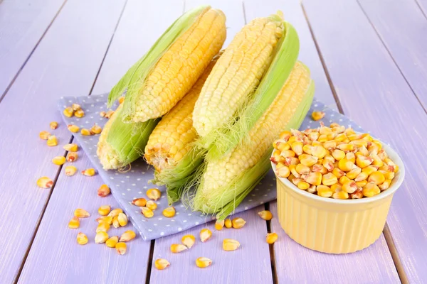 Fresh corn vegetable on wooden table — Stock Photo, Image