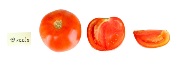 Zawartość kalorii pomidor na białym tle — Zdjęcie stockowe