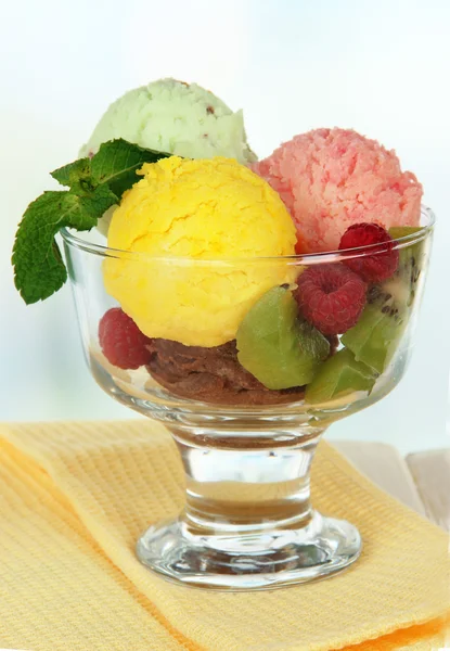 Tasty ice cream scoops, on table — Stock Photo, Image