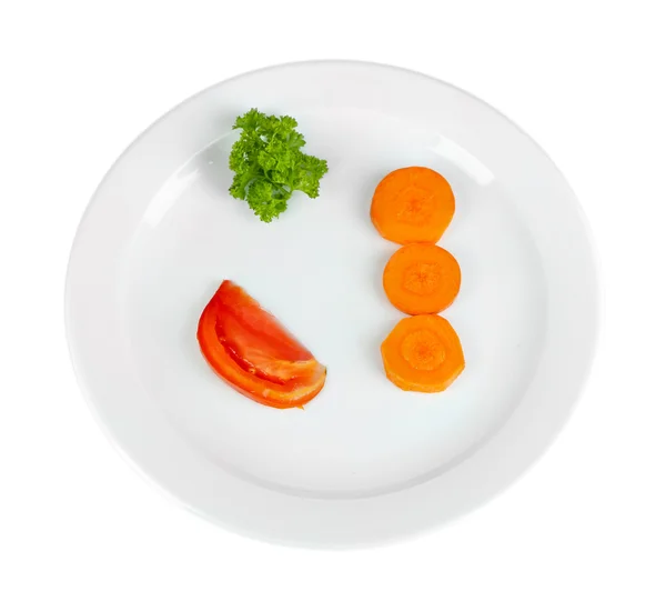 Niewielka część żywności na duży talerz na białym tle — Zdjęcie stockowe