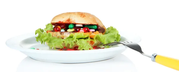 영양 관리에 대 한 개념적 이미지: 비타민과 영양 보충제 롤빵에 모듬. 흰색 절연 — 스톡 사진
