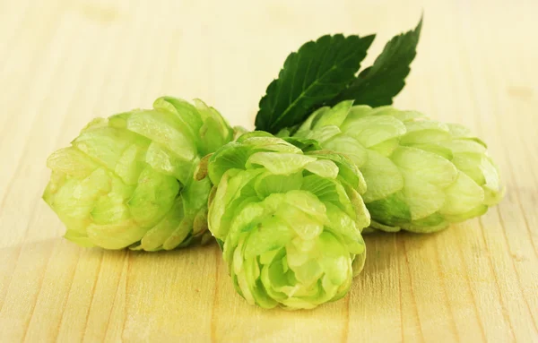 Fresh green hops, on wooden background — Stock Photo, Image