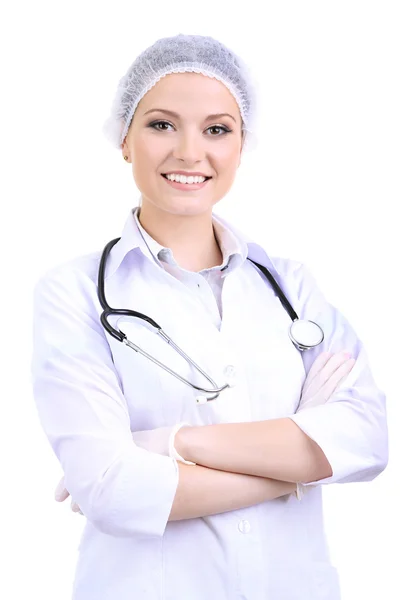 Trabajador médico aislado en blanco —  Fotos de Stock