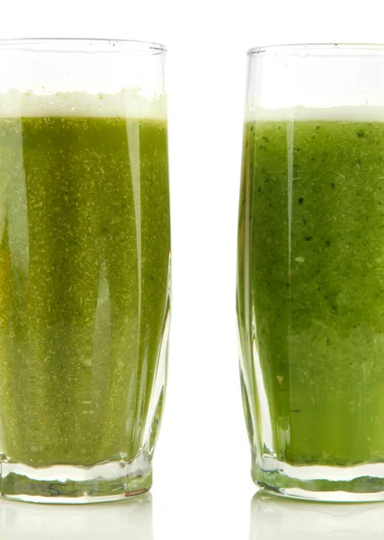 Glasses of green vegetable juice close up — Stock Photo, Image