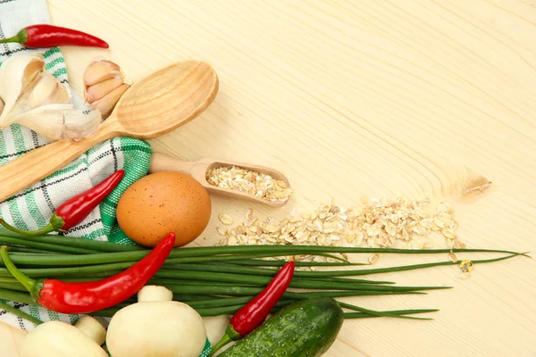 Cooking concept. Groceries on wooden table — Stock Photo, Image