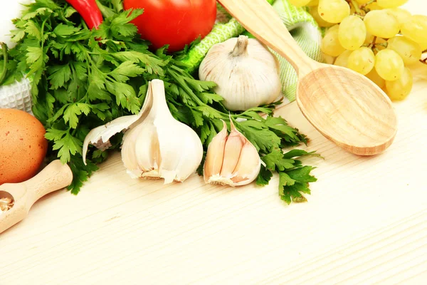 Cooking concept. Groceries on wooden table — Stock Photo, Image