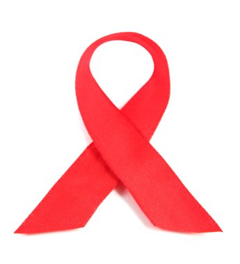 HIV, AIDS üzerinde beyaz izole kırmızı kurdele