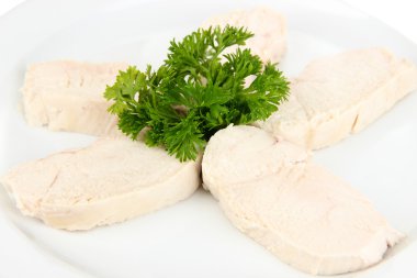 haşlanmış tavuk eti, üzerinde beyaz izole