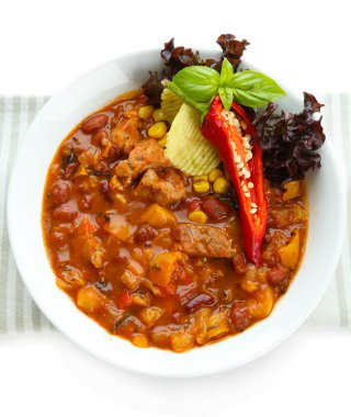 Chili Corn Carne - traditional mexican food, isolated on white