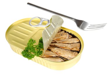 konserve sardalya, üzerinde beyaz izole ile açın.