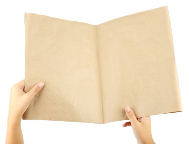 beyaz izole elinde gazete