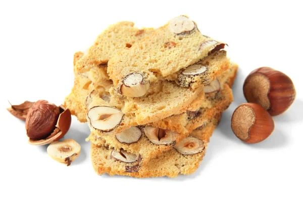 Biscotti med nötter, isolerad på vit — Stockfoto